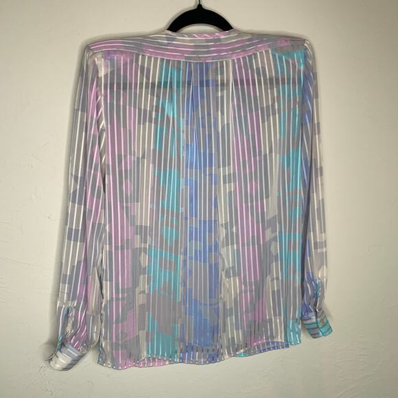 Stuart Lang Pastel 90s Sheer Blouse Sz 6 - Picture 6 of 7